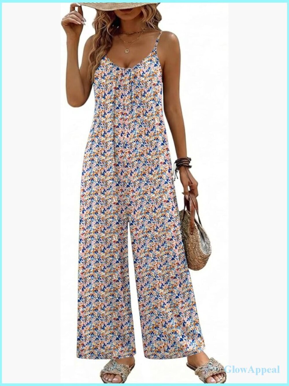 Wide Leg Jumpsuit with Pockets Sleeveless Boho Print Romper